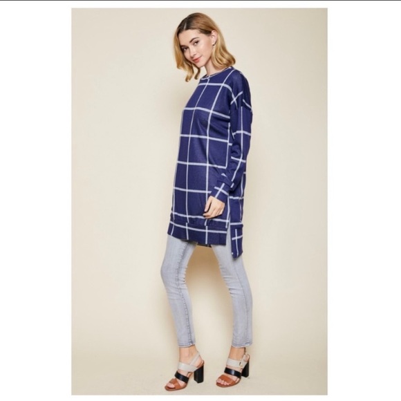 🔥🆕Blue Windowpane Long Sleeve Tunic - Picture 2 of 5